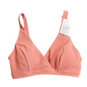 Lululemon Clear Waters Bikini Top, Ribbed, V-Neck, Rustic Coral, C/D Cup, Size 4
